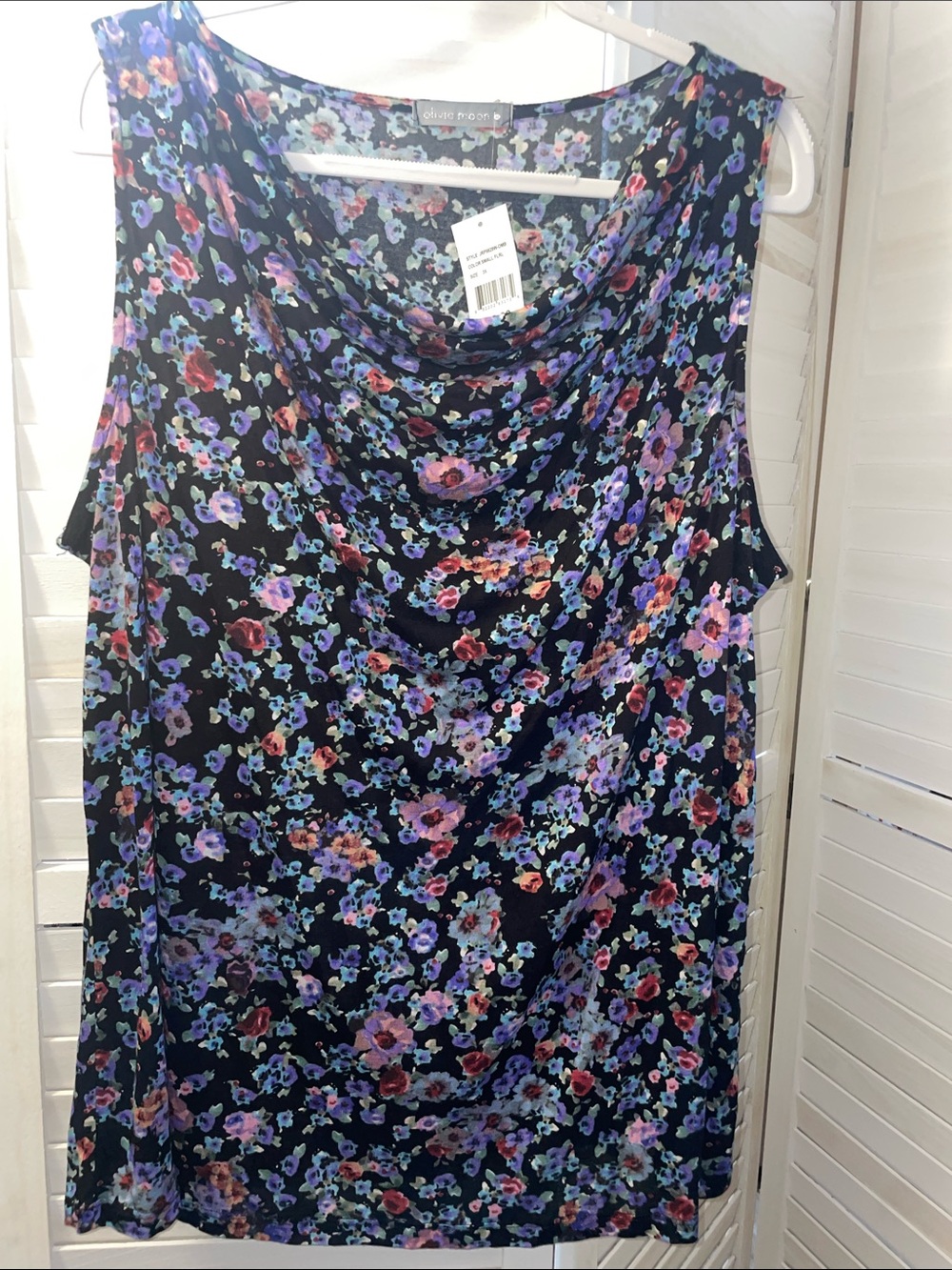 Olivia Moon Black Floral Cowl Neck Sleeveless Top